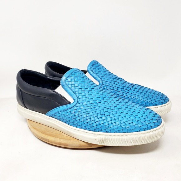 Dsquared2‎ Shoes Mens 45 Blue Woven Black Leather Slip On Casual Sneaker - Picture 6 of 15